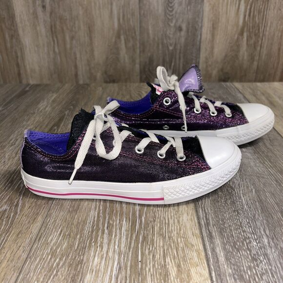 Converse Chuck Taylor Double Tongue Metallic Purple Youth Size 3 Sneaker Shoes - Picture 1 of 11